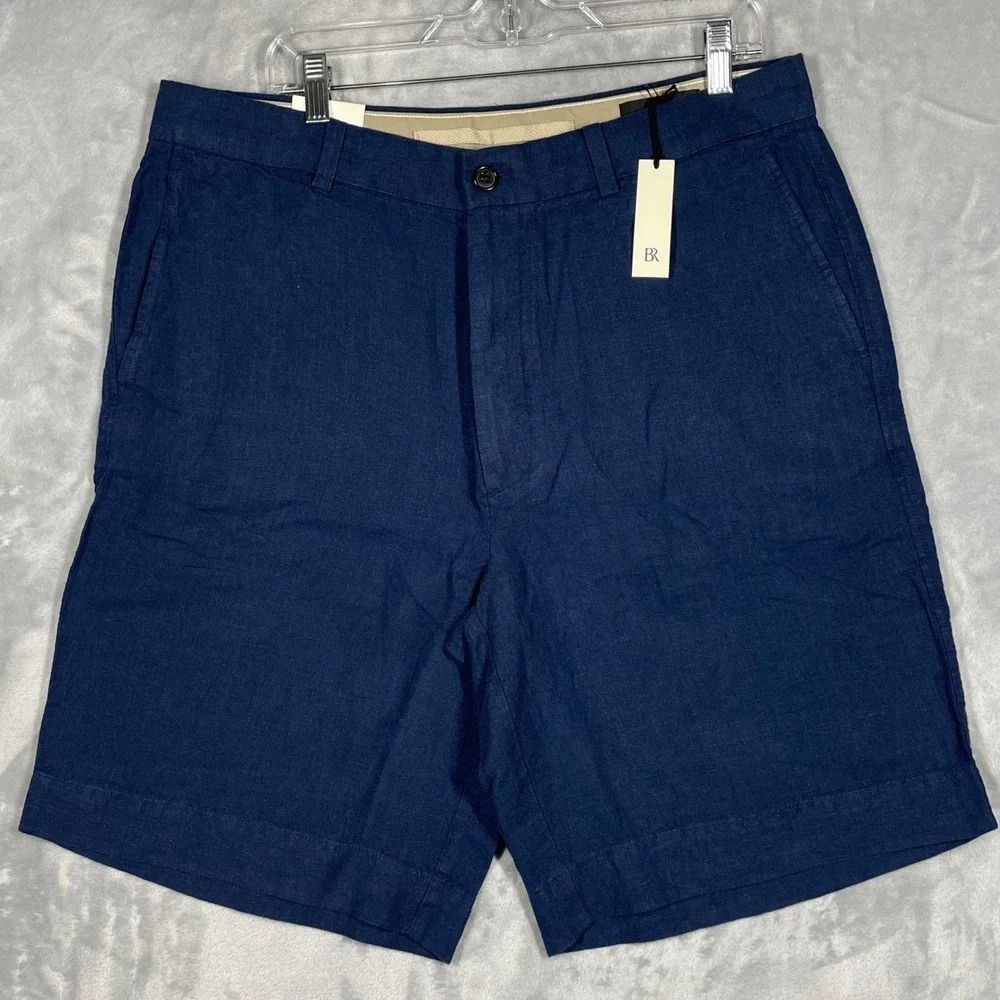 Banana Republic Mens Navy Blue 100% Linen Flat Front Shorts Size 36 NWT